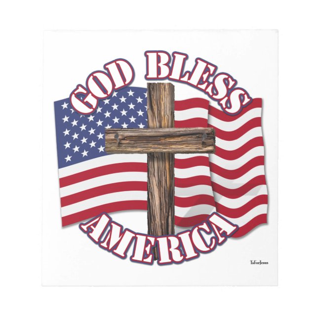 Bloco De Notas Deus Abençoe o Americano com Bandeira dos EUA e Cr (Frente)