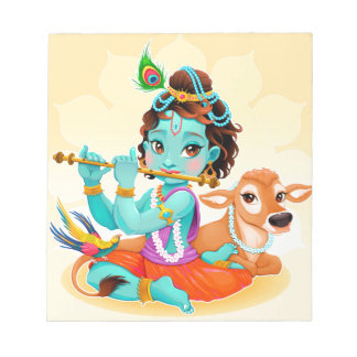 Bloco De Notas Deus Indiano Krishna a fazer a ilustração da flaut