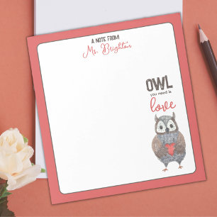 Bloco De Notas Dia de os namorados Owl Teacher Gift