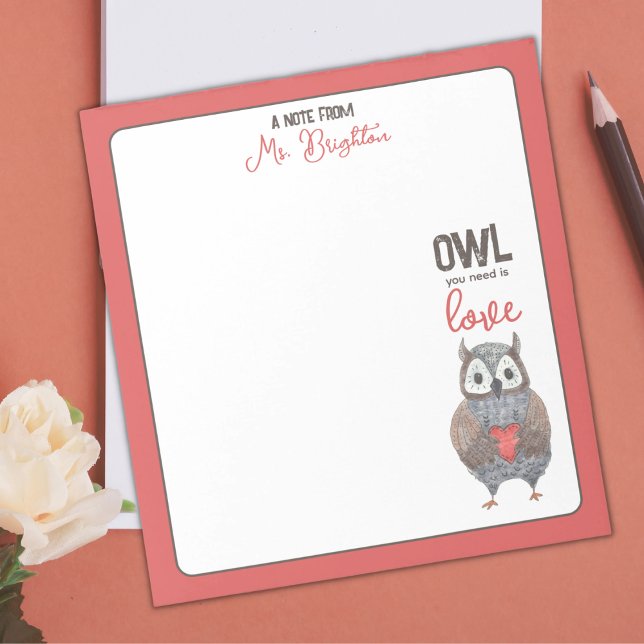 Bloco De Notas Dia de os namorados Owl Teacher Gift (Criador carregado)