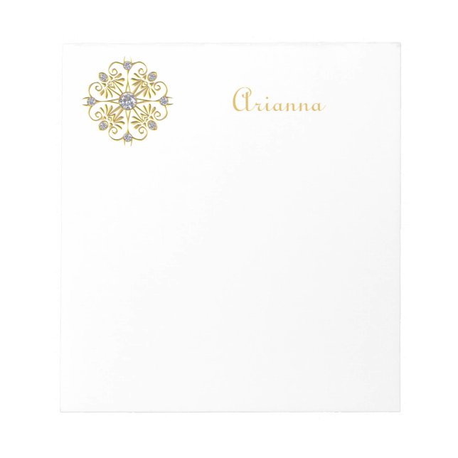 Bloco De Notas Diamante branco e Dourado Faux (Frente)