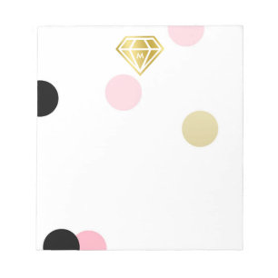 Bloco De Notas Diamante Dourado e Monograma de Confetti Rosa Gran