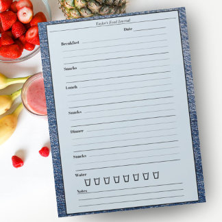 Bloco De Notas Diário de Comida de Denim Azul - Diário de Refeiçõ