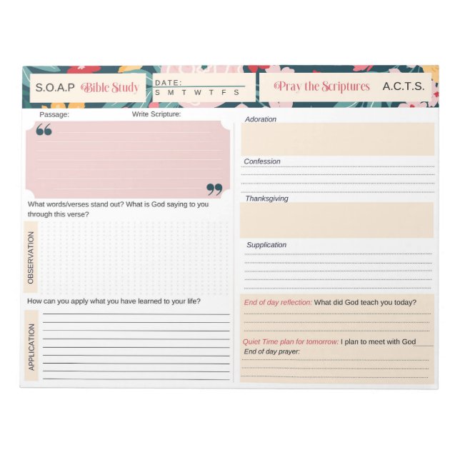 Bloco De Notas DIÁRIO de Estudo de Bíblia SOAP (Frente)