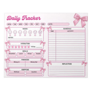 Bloco de Notas Diário Rastreador Rosa Coquette