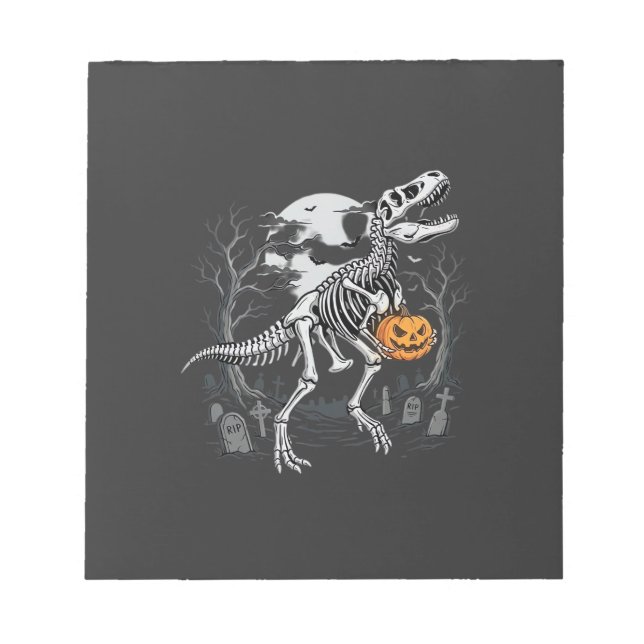 Bloco De Notas Dinosaur Esqueleto Halloween Abóbora Cemitério Des (Frente)