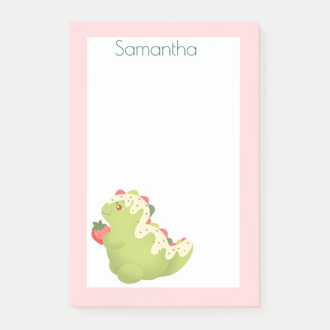Bloco De Notas Dinossauro de Matcha de Morango (Frente)