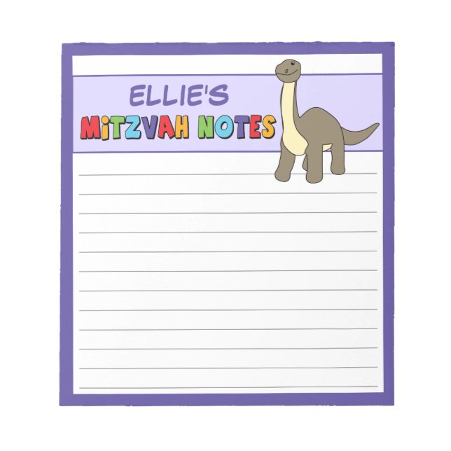 Bloco De Notas Dinossauro Personalizado Mitzvah Notepad - Roxo (Frente)