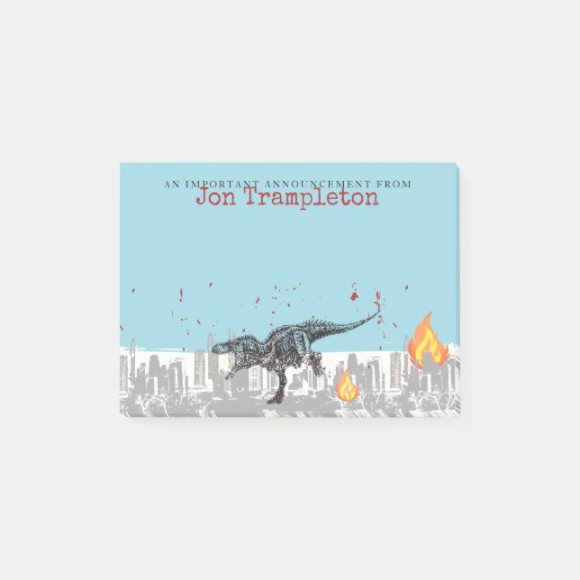 Bloco De Notas Dinossauro T-Rex atacando cidade personalizada (Frente)