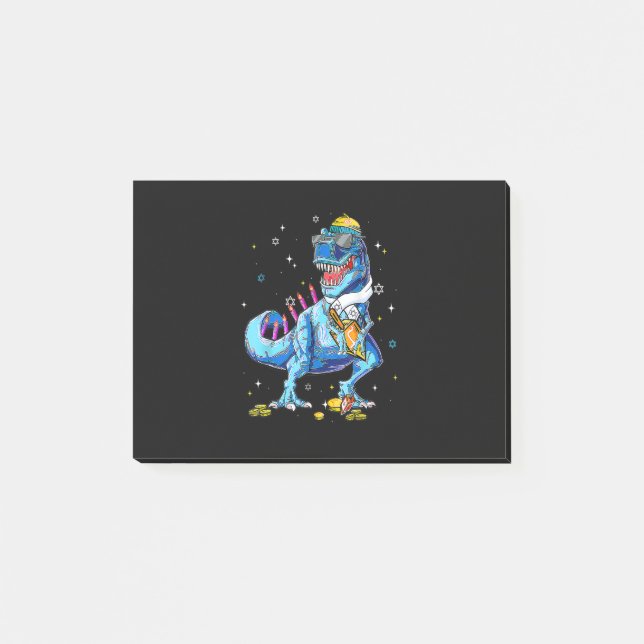 Bloco De Notas Dinossauro T-rex Menorasauro Feliz Hanukkah Menora (Frente)