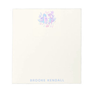 Bloco De Notas Dinossauros Dançantes Pastel Azul Roxo Personaliza