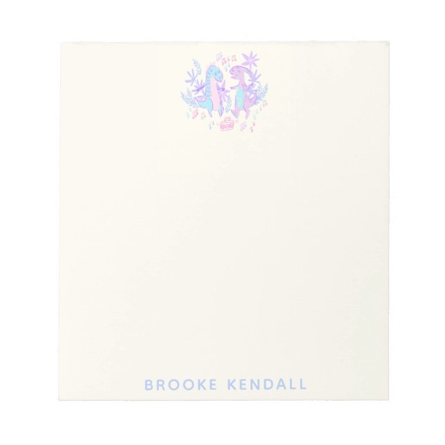 Bloco De Notas Dinossauros Dançantes Pastel Azul Roxo Personaliza (Frente)