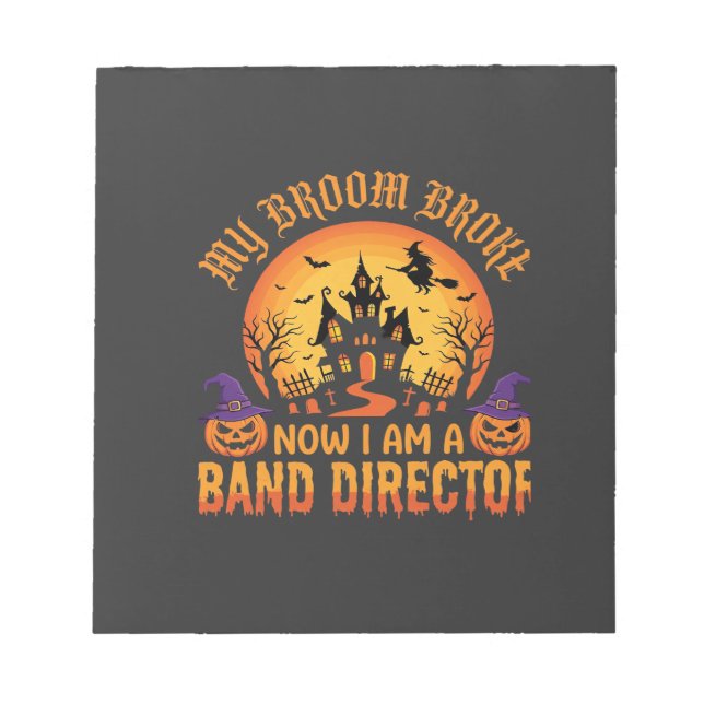 Bloco De Notas Diretor de Banda de Halloween Vassoura de Bruxa Ca (Frente)