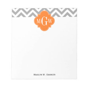 Bloco De Notas Dk Gray Lg Chevron Abóbora Quatrefoil 3 Monograma