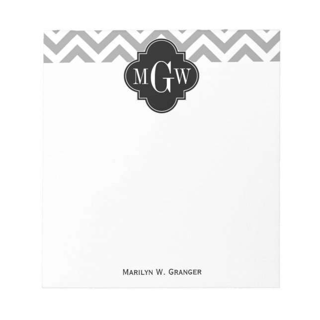 Bloco De Notas Dk Gray Lg Chevron Preto Quatrefoil 3 Monogram (Frente)