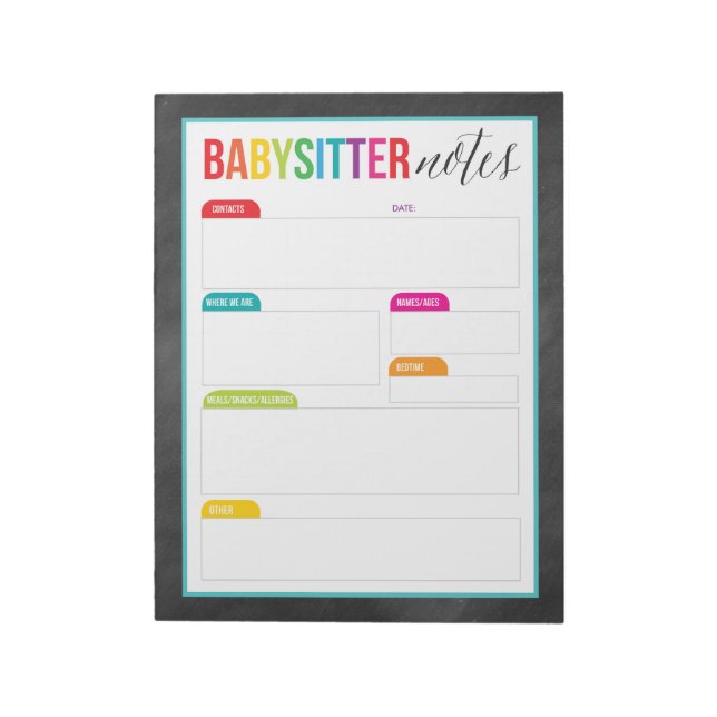 Bloco de Notas do Babysitter para Pais (Grande) (Invertido)