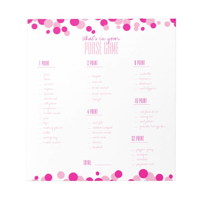 Bloco de Notas do Jogo de Casamento Pink What's in (Frente)