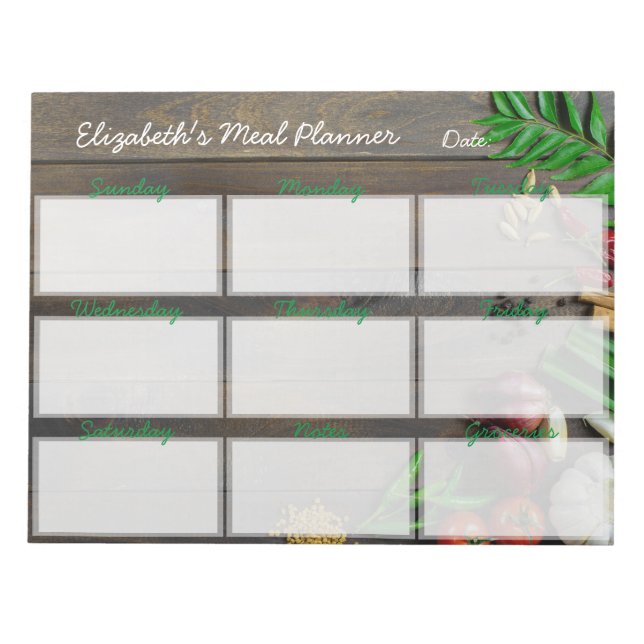 Bloco de Notas do Menu de Refeição Rasgada Semanal (Frente)