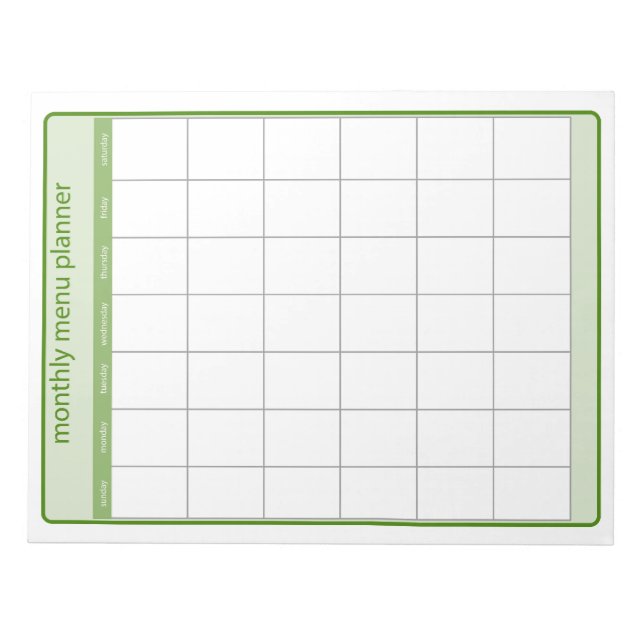 Bloco de Notas do Planejador de Cardápio Mensal (Frente)