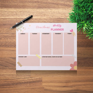 Bloco de Notas do Planejador Semanal Rosa Personal