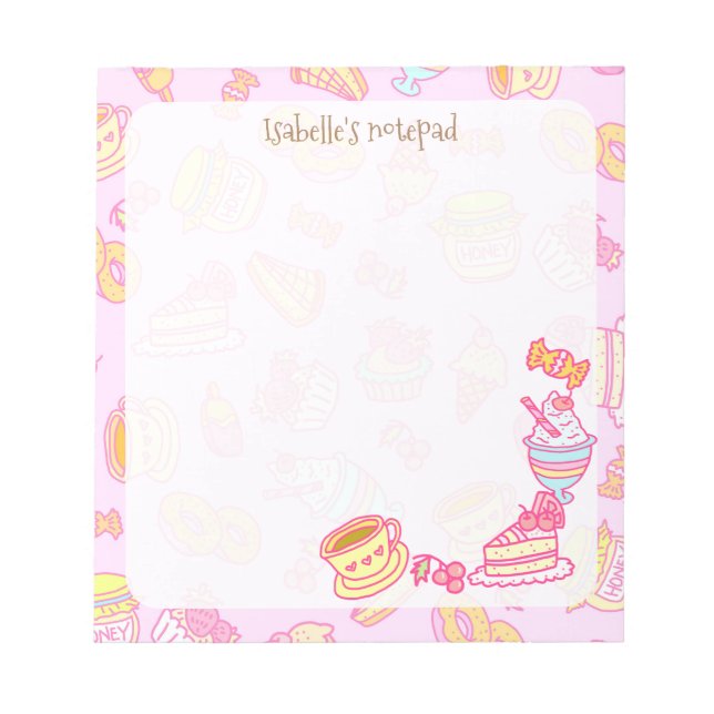 Bloco De Notas Doces e Bebidas Rosa (Frente)