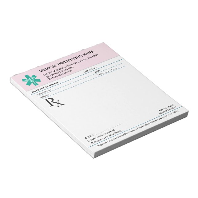 Bloco De Notas Doctor Prescription Medical RX Pad – Security Rose (Inclinado)
