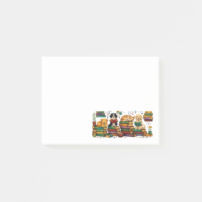 Bloco De Notas Dogs Reading Books Cozy Library Scene (Frente)