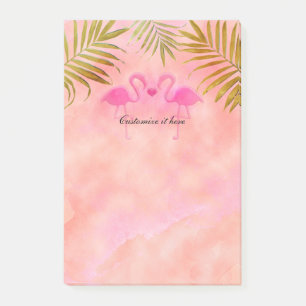 Bloco De Notas Dois Flamingos Rosa Aquarela Tropical Post-it