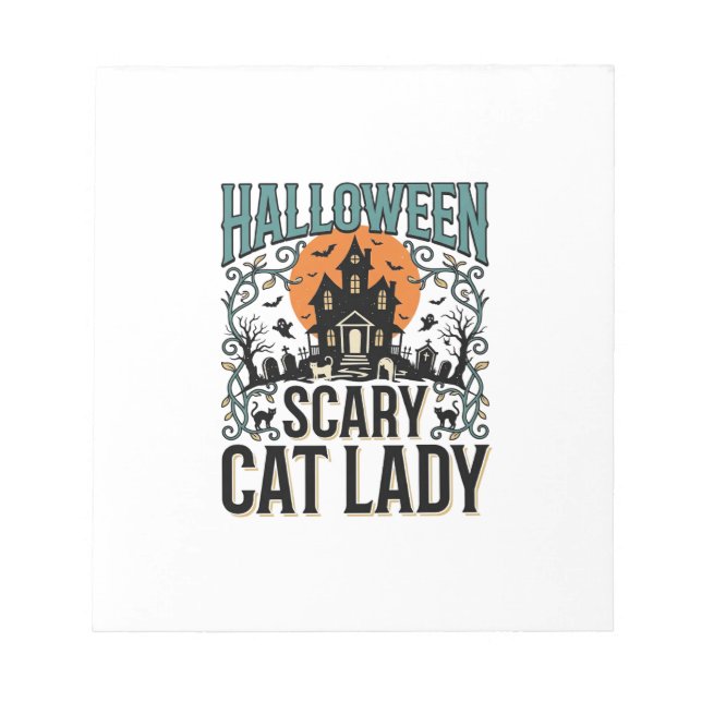 Bloco De Notas Dona do Gato de Halloween Casa Assombrada Assustad (Frente)