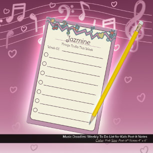 Bloco De Notas Doodle Musicais: Lista Semanal de Tarefas para Cri