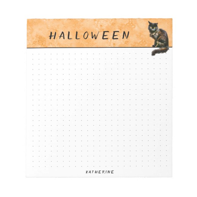 Bloco De Notas Dotado | Grunge Laranja de Gato Negro Halloween (Frente)