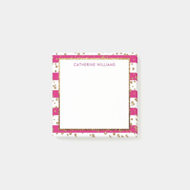 Bloco De Notas Dourada Glitter Confetti Magenta Cor-de-rosa-branc (Frente)