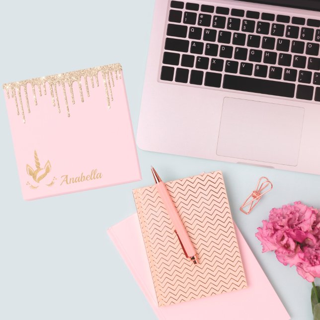 Bloco De Notas Dourada Glitter Drives Rosa Stars Unicorn (Criador carregado)