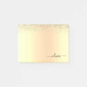 Bloco De Notas Dourada Glitter Girly Luxury Moderno Monograma Nom