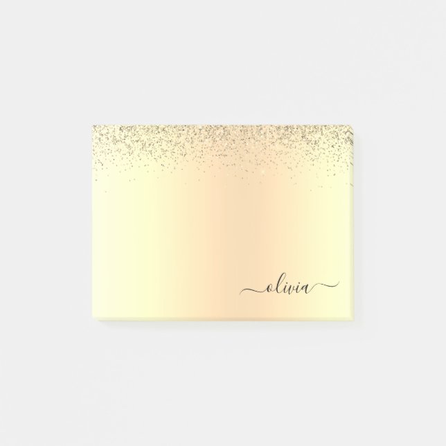 Bloco De Notas Dourada Glitter Girly Luxury Moderno Monograma Nom (Frente)