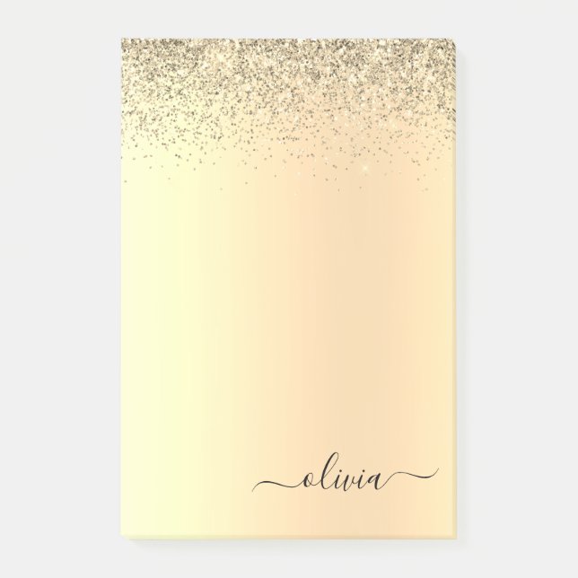 Bloco De Notas Dourada Glitter Girly Luxury Moderno Monograma Nom (Frente)
