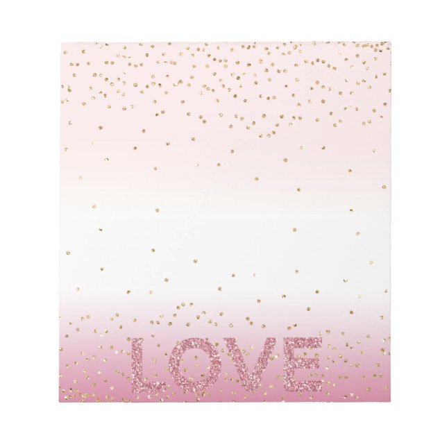 Bloco De Notas Dourada Glitzy Sparkle Confetti Rosa Glitter Love (Frente)