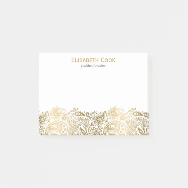Bloco De Notas Dourado E Branco Paisley Lace (Frente)