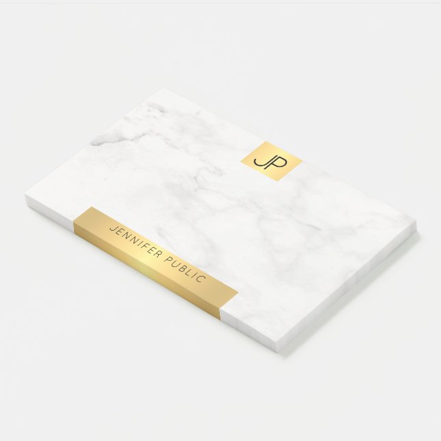 Bloco De Notas Dourado E Marble Elegant Modern Initials Modelo (Inclinado)