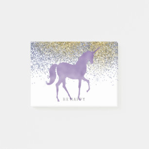 Bloco De Notas Dourado Faux Glitter Purple Unicorn Personalizado
