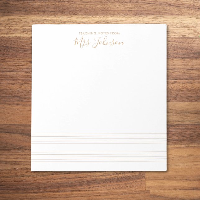 Bloco De Notas Dourado Music Stave Teacher Notes Elegante (Criador carregado)