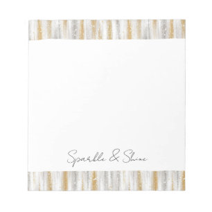 Bloco De Notas Dourado Prata Chic Glam Glitzy Listras Brilho