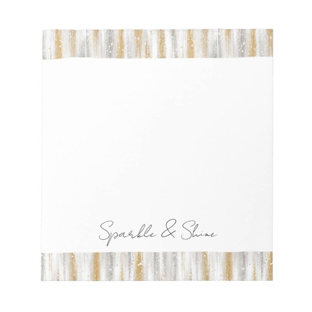 Bloco De Notas Dourado Prata Chic Glam Glitzy Listras Brilho  (Frente)