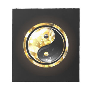 Bloco De Notas Dourado Yin Yang a preto