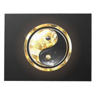 Bloco De Notas Dourado Yin Yang a preto