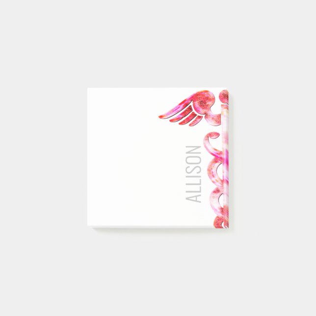 Bloco De Notas Doutor personalizado Cor-de-rosa Caduceus Médico (Frente)