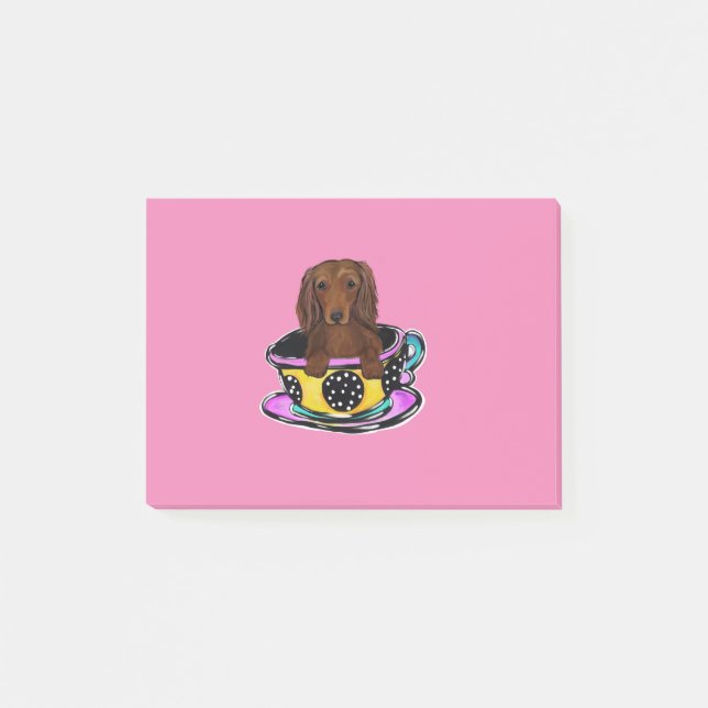 Bloco De Notas Doxie Vermelha de Cabelo Comprido (Frente)