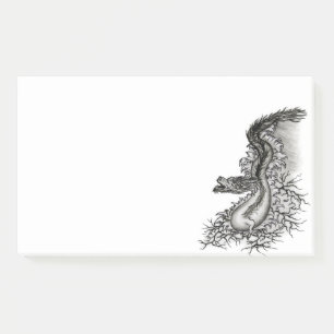 Bloco De Notas Dragão chinês, Design preto e branco em tatuostilo