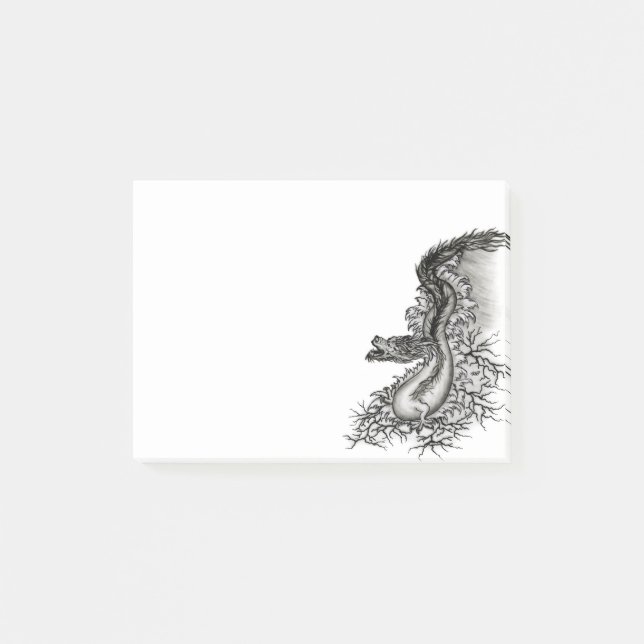 Bloco De Notas Dragão chinês, Design preto e branco em tatuostilo (Frente)