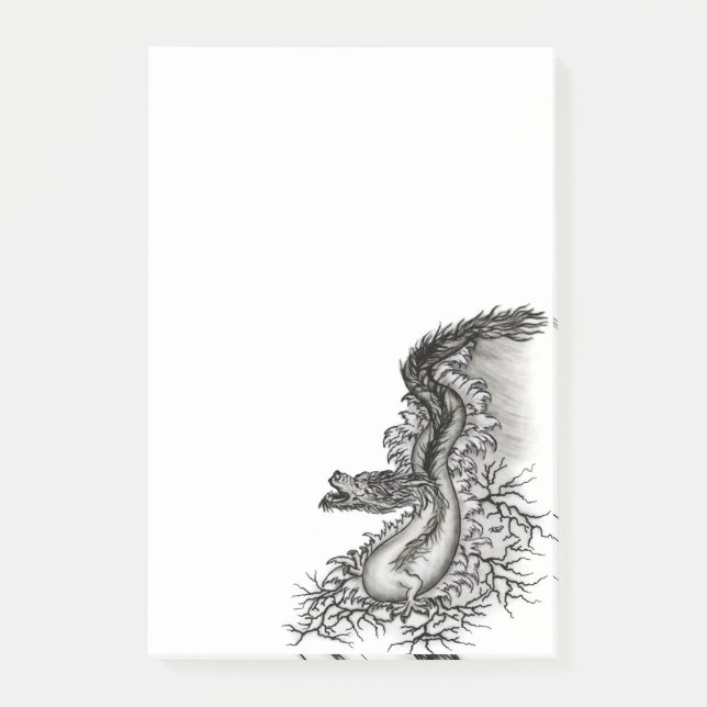 Bloco De Notas Dragão chinês, Design preto e branco em tatuostilo (Frente)